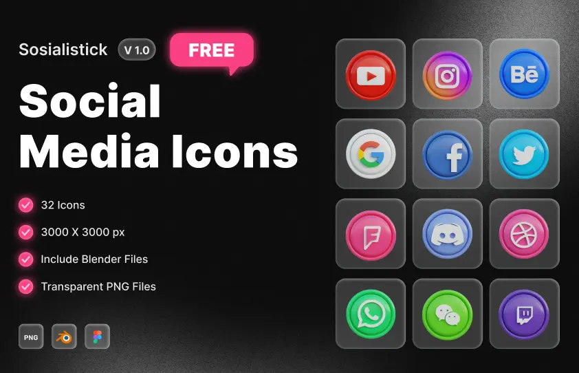 3D Social Media Icons Socialistick